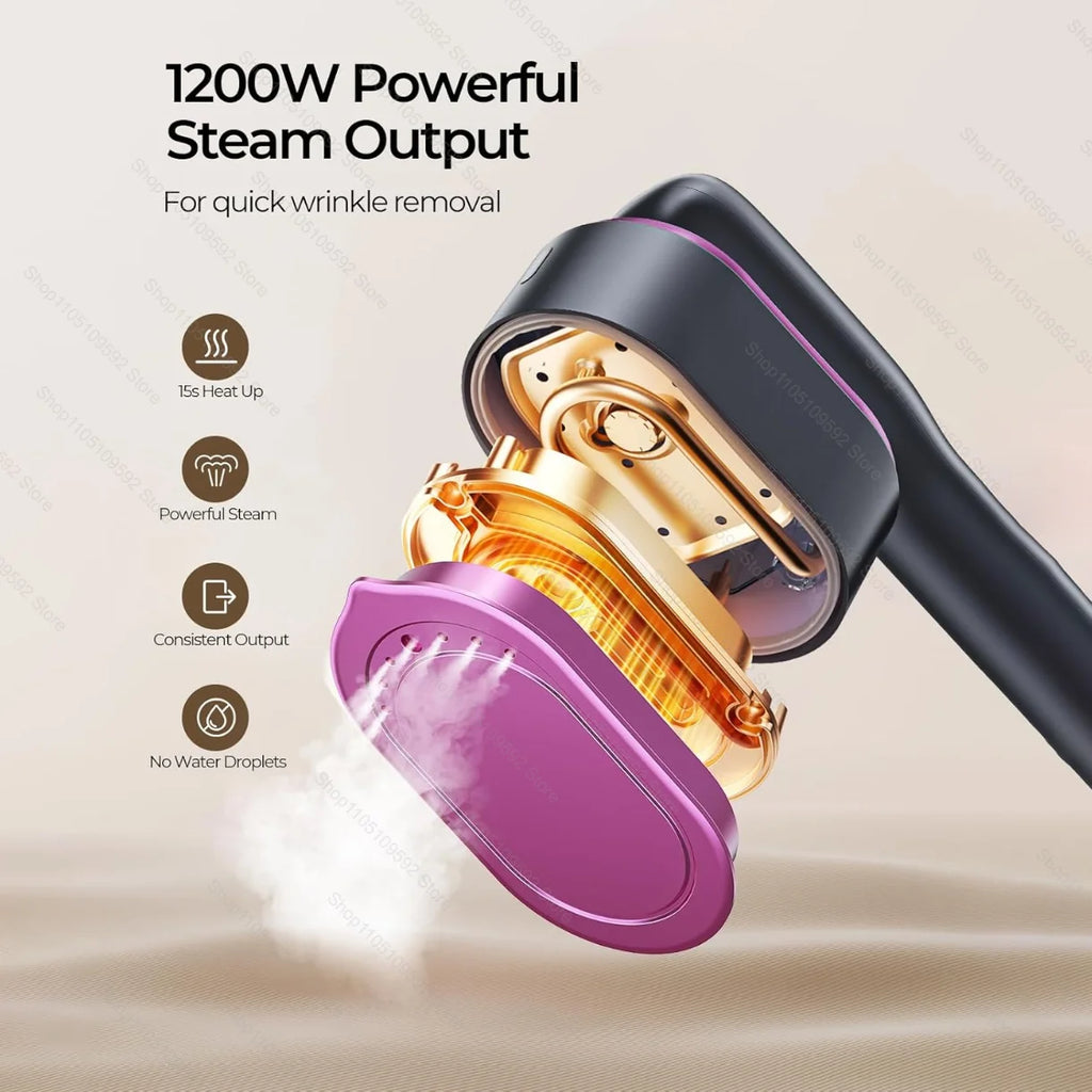 Tidesmit 1200W professional handheld garment steamer showing the steam nozzle and compact heating element design