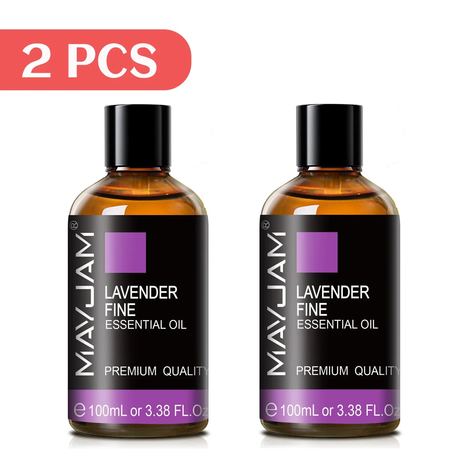 2-pack lavender fine essential oil 100ml bottles with black caps