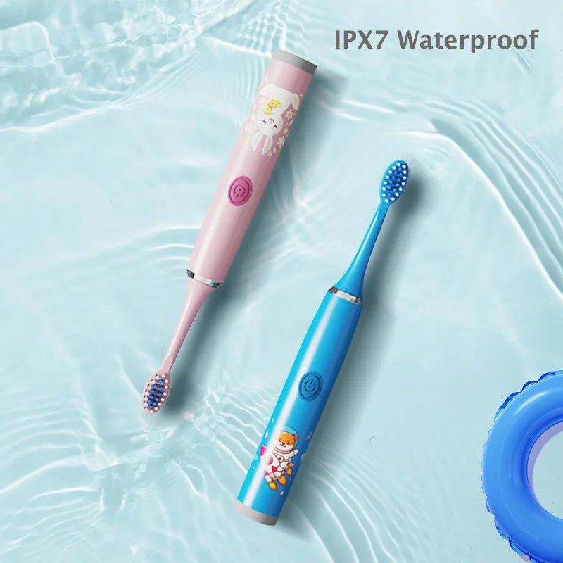 USB Sonic Child Electric Toothbrush Rechargeable Colorful Cartoon Brush Kids Automatic IPX7 Waterproof With Replacement Heads