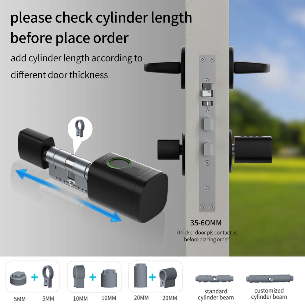 Support Tuya App Intelligent Plug-in Lock IP65 Biometric Fingerprint App Control Cylindrical Bolt Alex/Google Home/Office Door