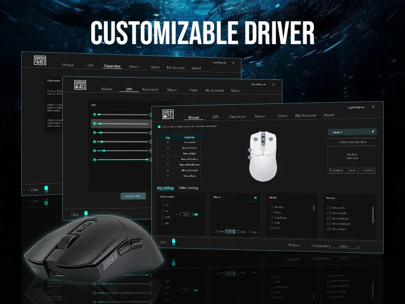 EPOMAKER Click Tri-mode Wireless Lightweight Gaming Mouse 8K Polling Rate with PAW3950 Sensor & 800 to 42000 DPI