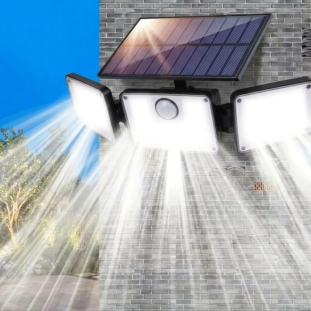 2PCS Solar Lights Outdoor Waterproof, 164LED Motion Sensor Outdoor Lights 3 Heads Security Flood Light 3 Lighting Mode for Patio