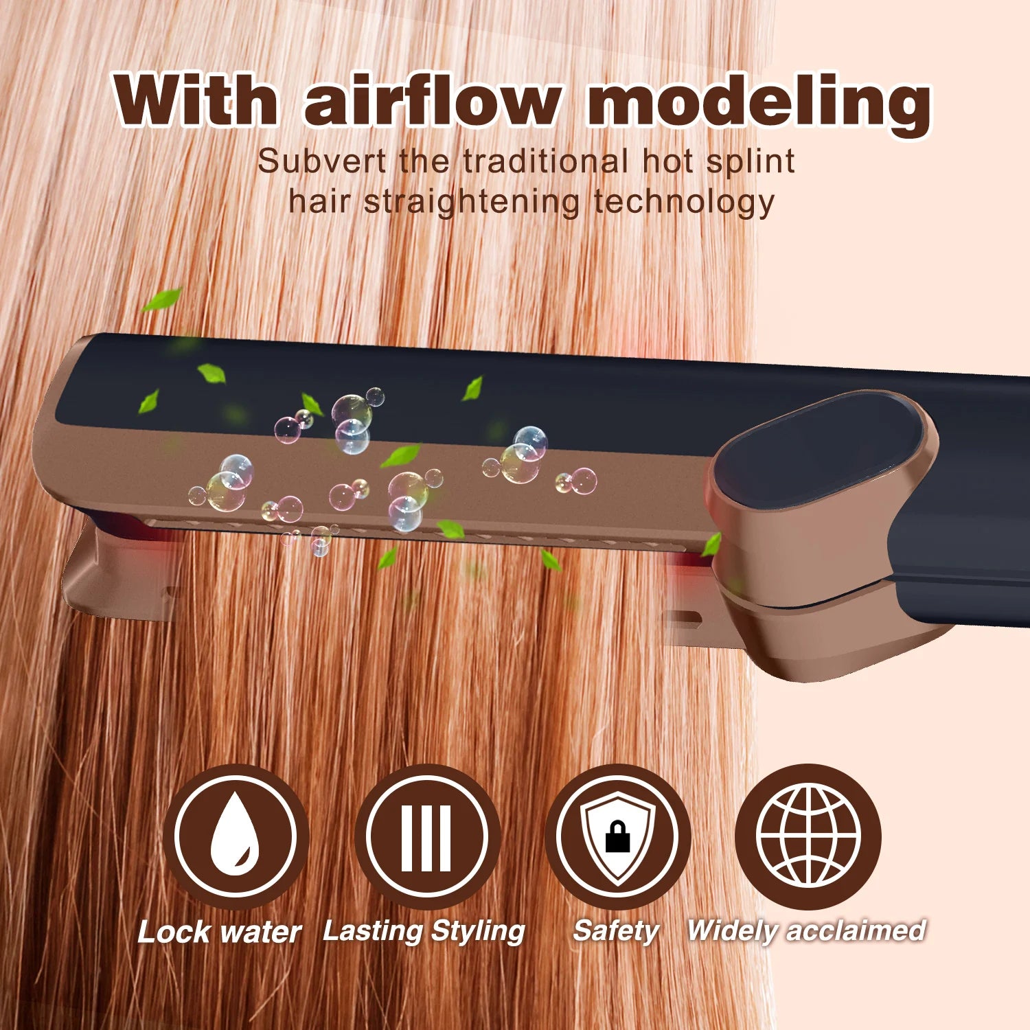 2in1 ionic hair straightener and styler in bronze, using advanced airflow technology for wet and dry hair styling.