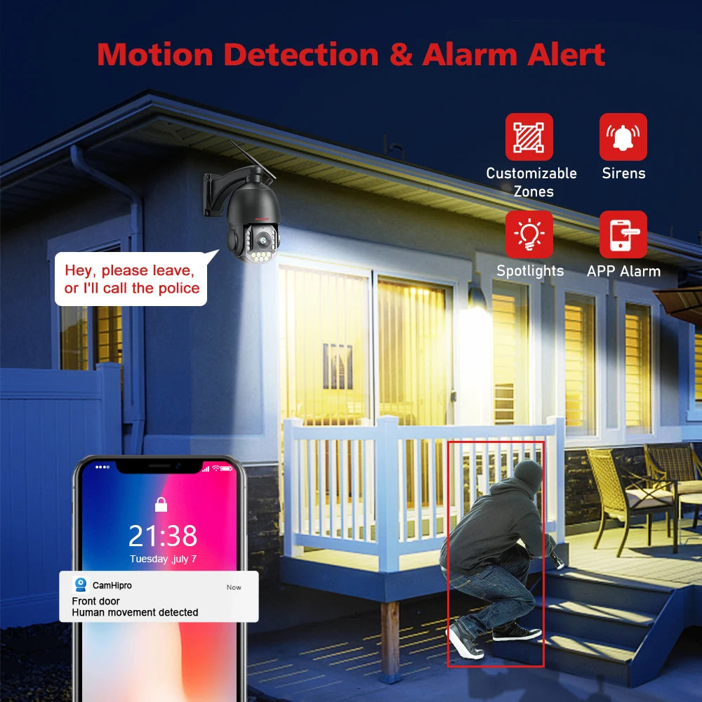 4K 8MP Surveillance Camera WIFI / 4G SIM Card / POE 30X Zoom PTZ AI Humanoid Tracking IR 100M Outdoor Speed Dome Security Camera