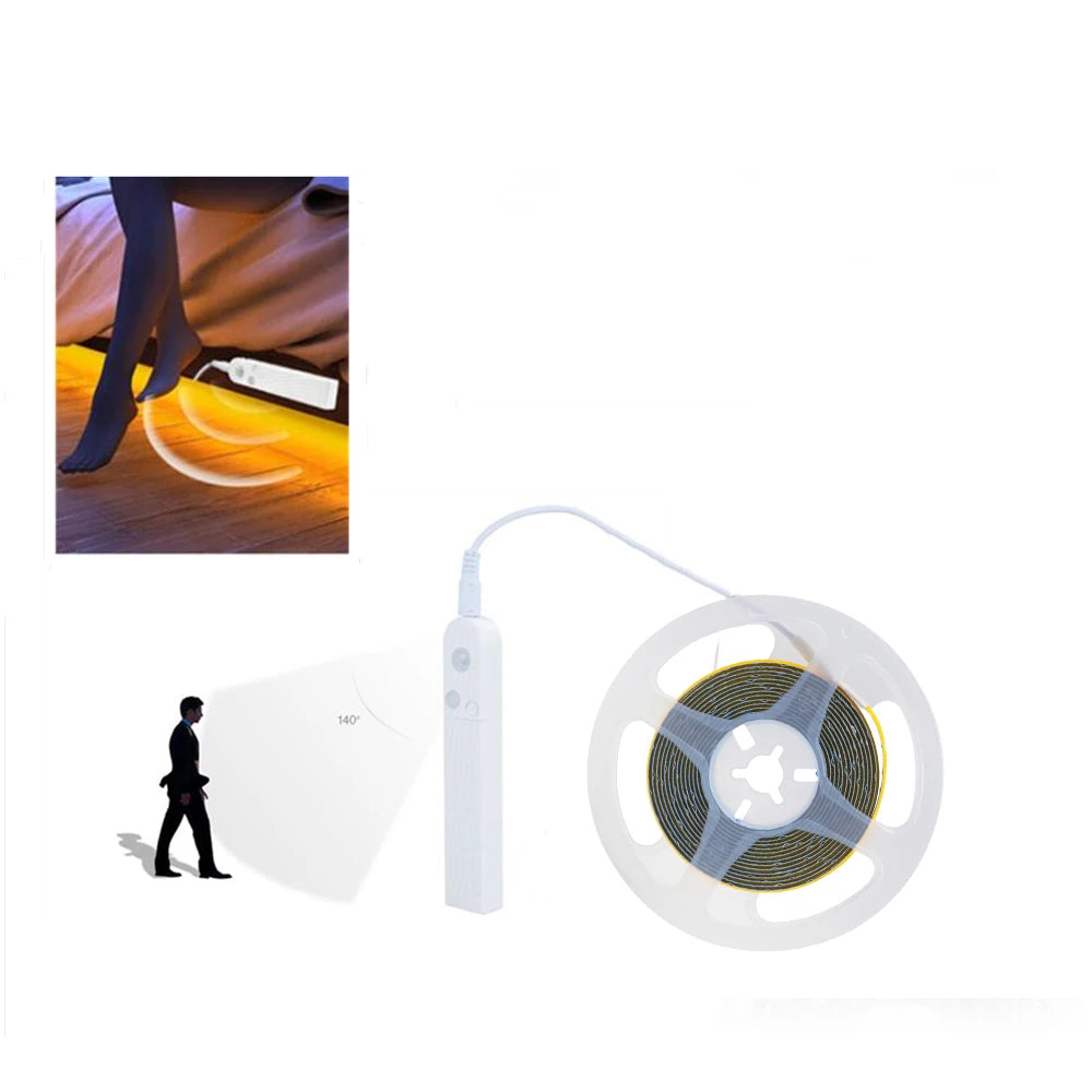 5V Motion Sensor LED COB Light Strip Human Induction USB/Battery Powered Flexible Lamp Under Cabinet Stairs Wardrobe Nightlights