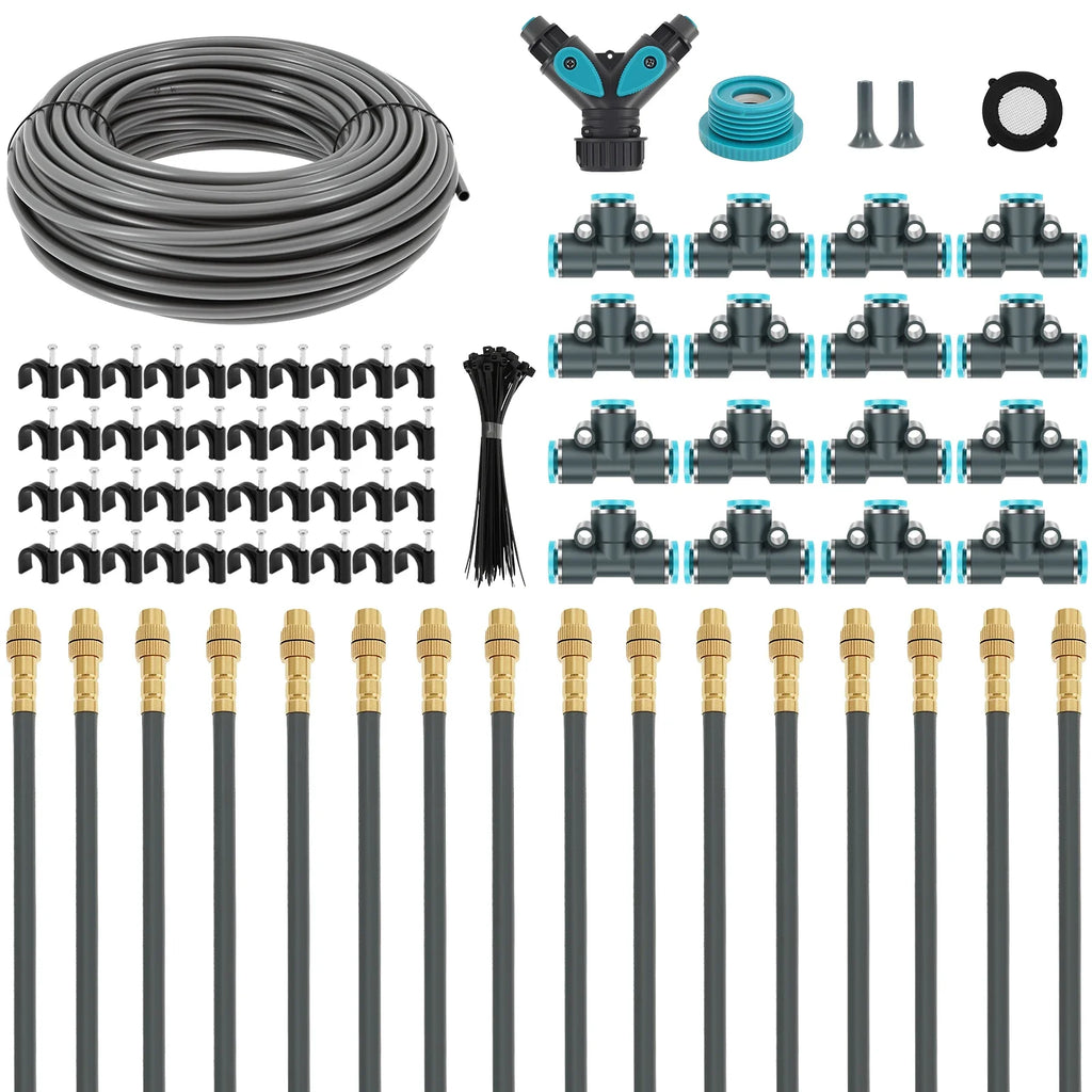 30M 1/4inch Drip Irrigation System Garden Automatic Watering Kit with 360° Adjustable Copper Nozzles for Greenhouse Lawn