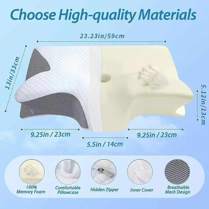 Memory Foam Ergonomic Pillow for Neck Support - High Density Foam Massage Cushion Tidesmit