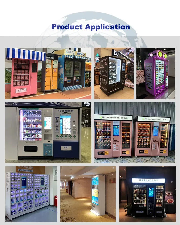 Touchscreen vending machine units with illuminated menu screens and payment panels