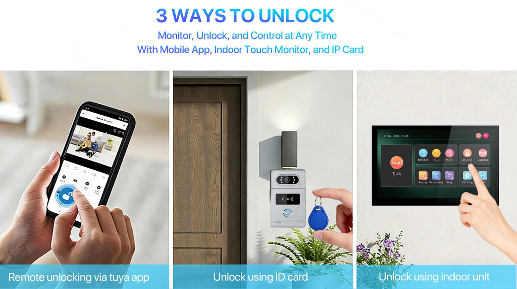 Tuya 7' Touch Screen Smart Video Doorbell System 2-Wire Remote RFID Unlock Night Vision Home Intercom Kit for Villa