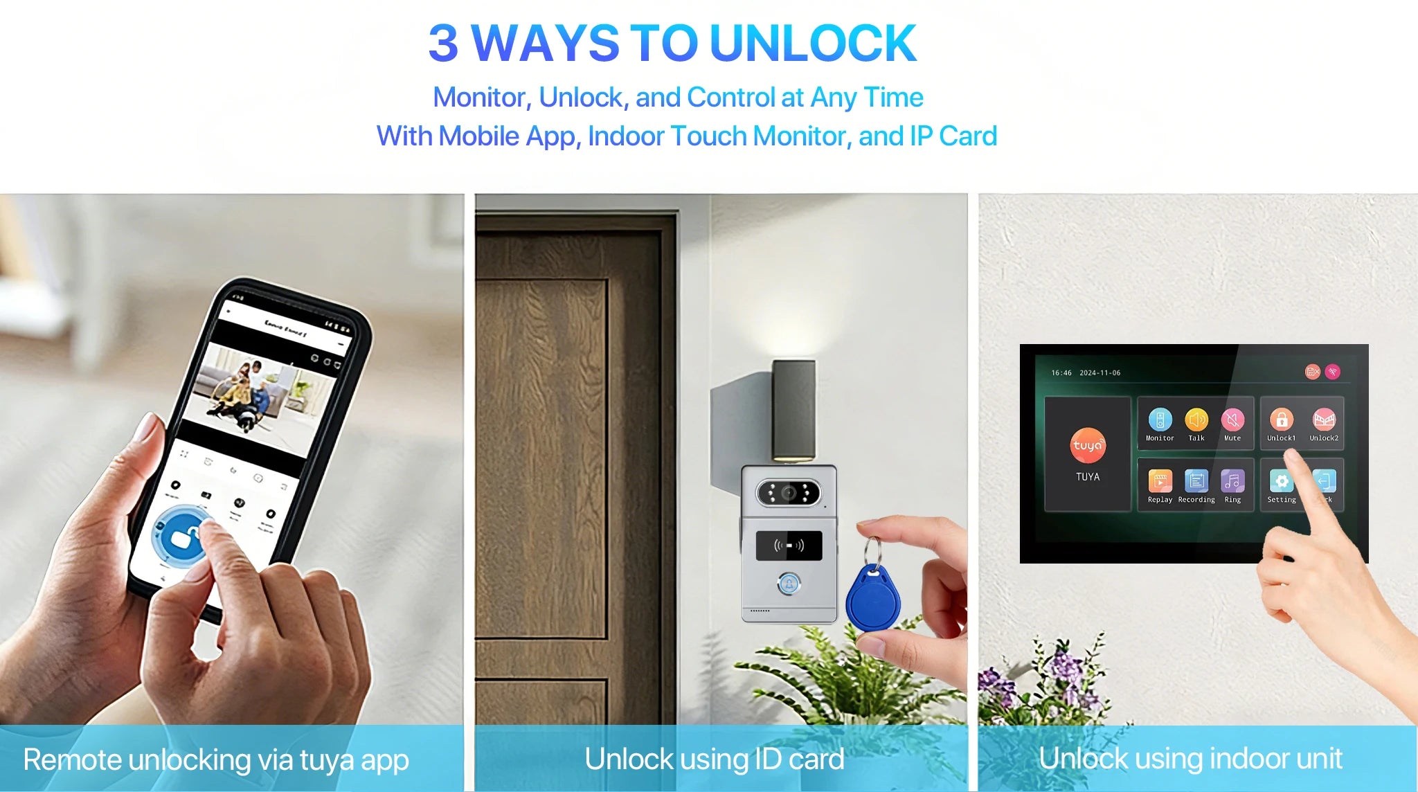 Tuya 7' Touch Screen Smart Video Doorbell System 2-Wire Remote RFID Unlock Night Vision Home Intercom Kit for Villa