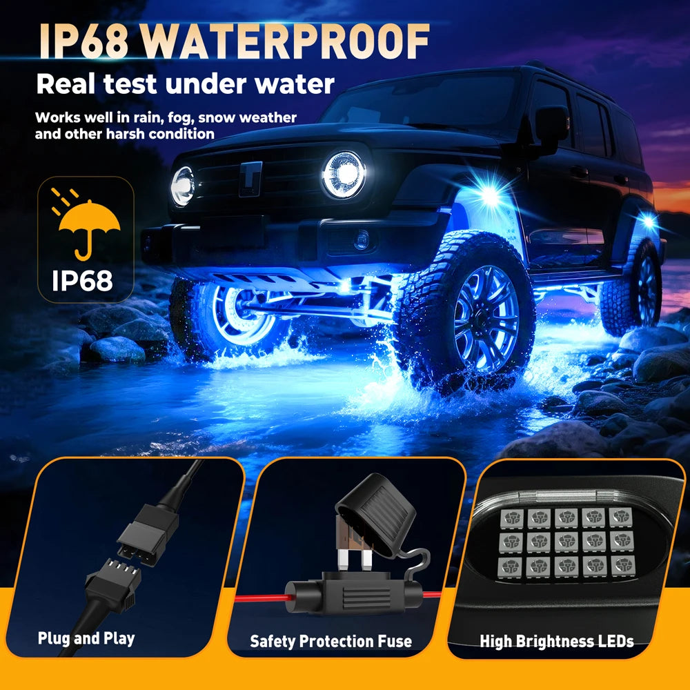 LED Rock Lights for Trucks | 4-12 Pod RGB App-Controlled Underglow Kit Tidesmit