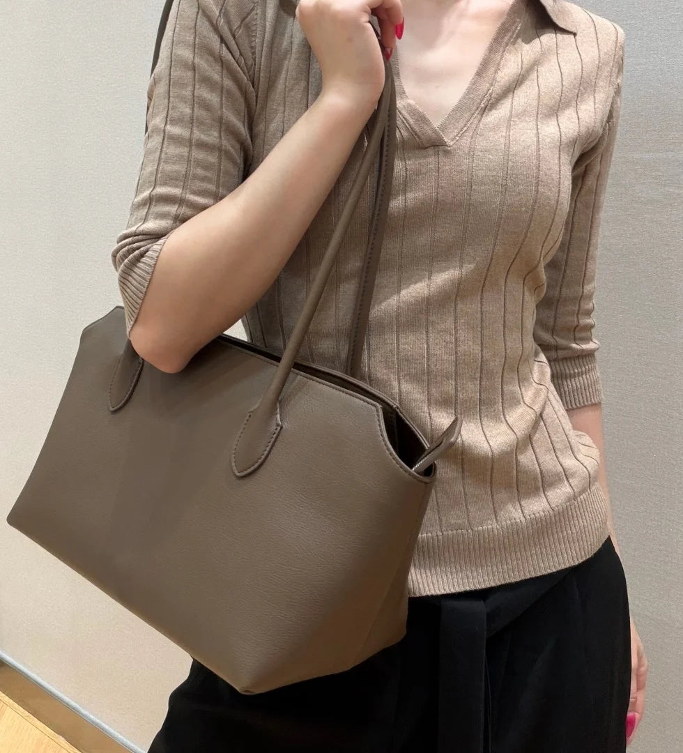 2026 new cow spine leather large capacity shoulder bag, leather handbag, commuting leather women's bag, high-end customized vers