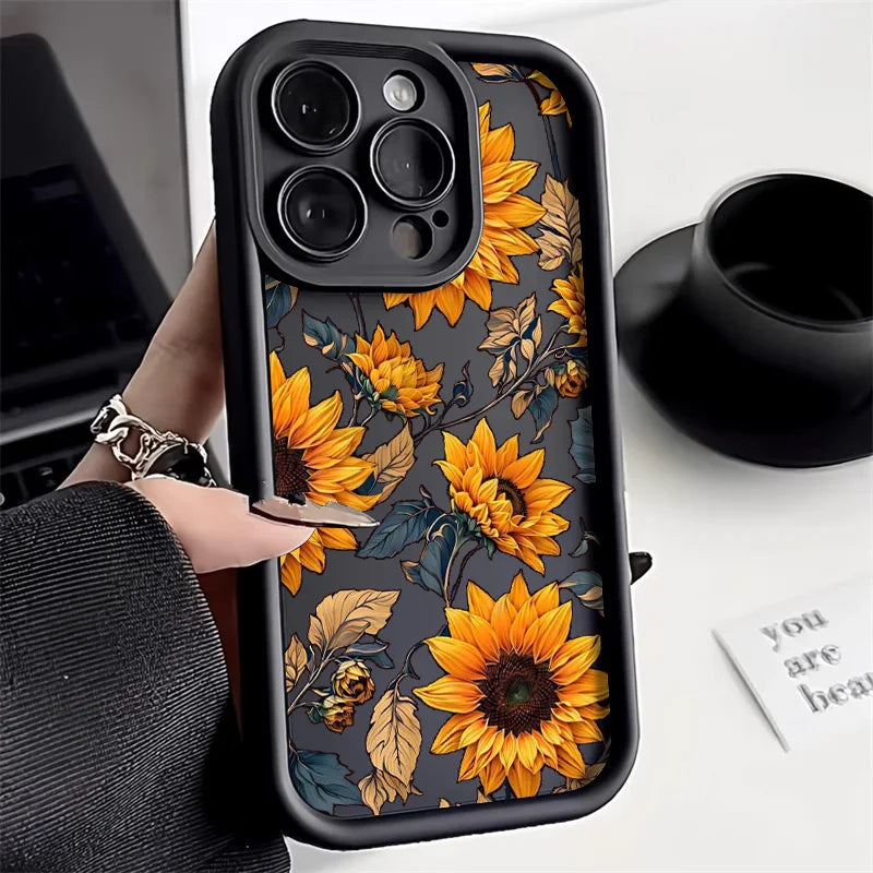 Flower Phone Case for iPhone, Shock-Absorbing Military-Grade Cover Black DI99 Tidesmit