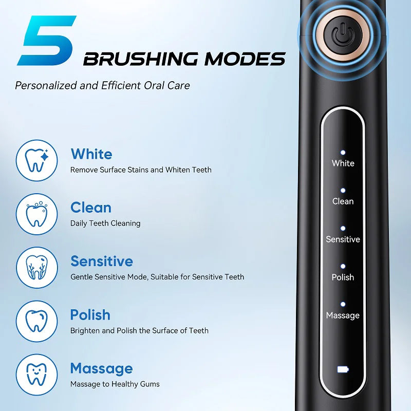 YUNCHi Y5 Sonic Electric Toothbrush Adult Timer Brush USB Rechargeable Electronic Tooth Brush Heads Replacement