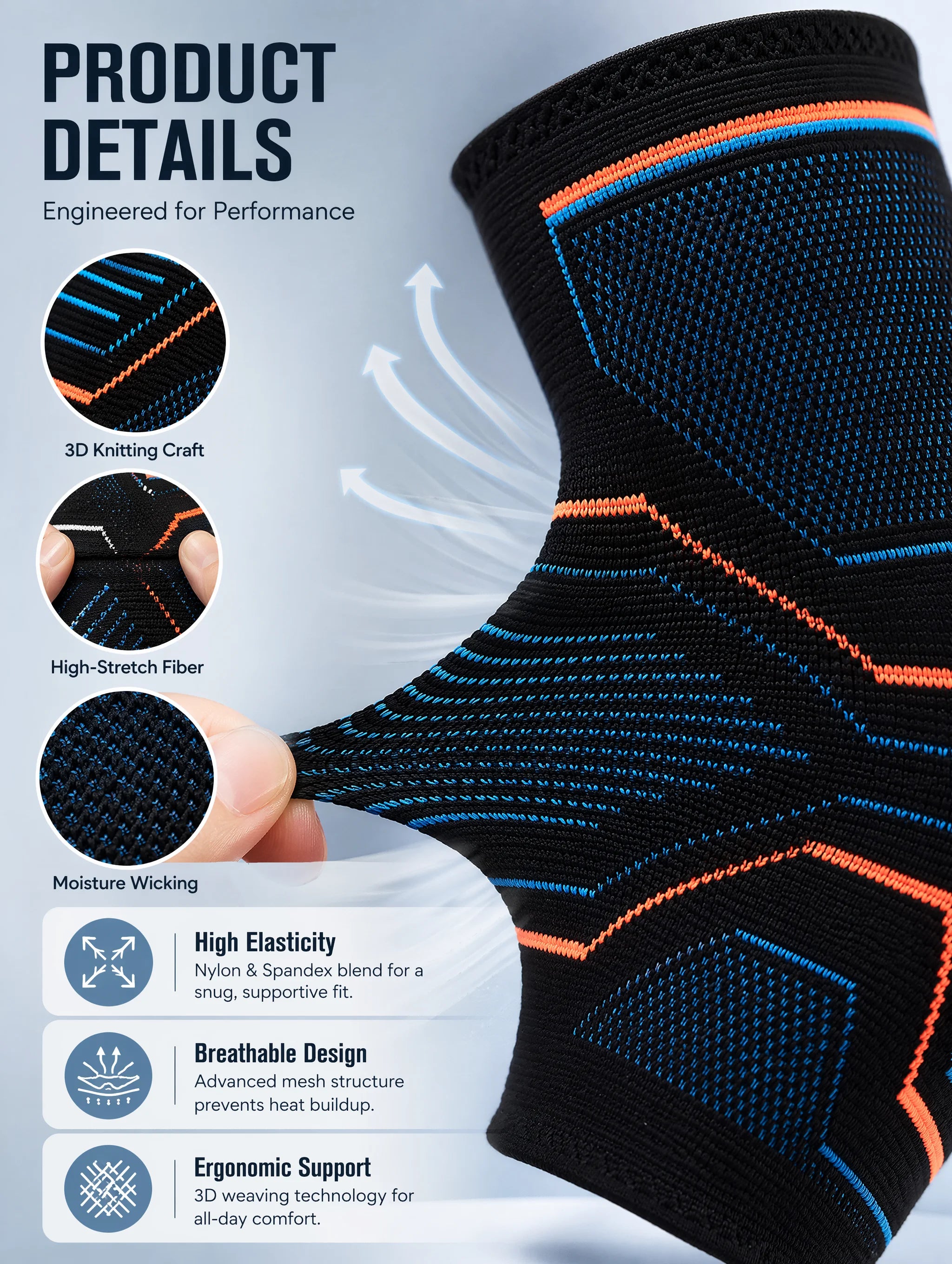 Ankle Brace Support Sleeve 3D Compression Ankle Protector Anti-Sprain Breathable Elastic for Running Basketball Gym Fitness Men
