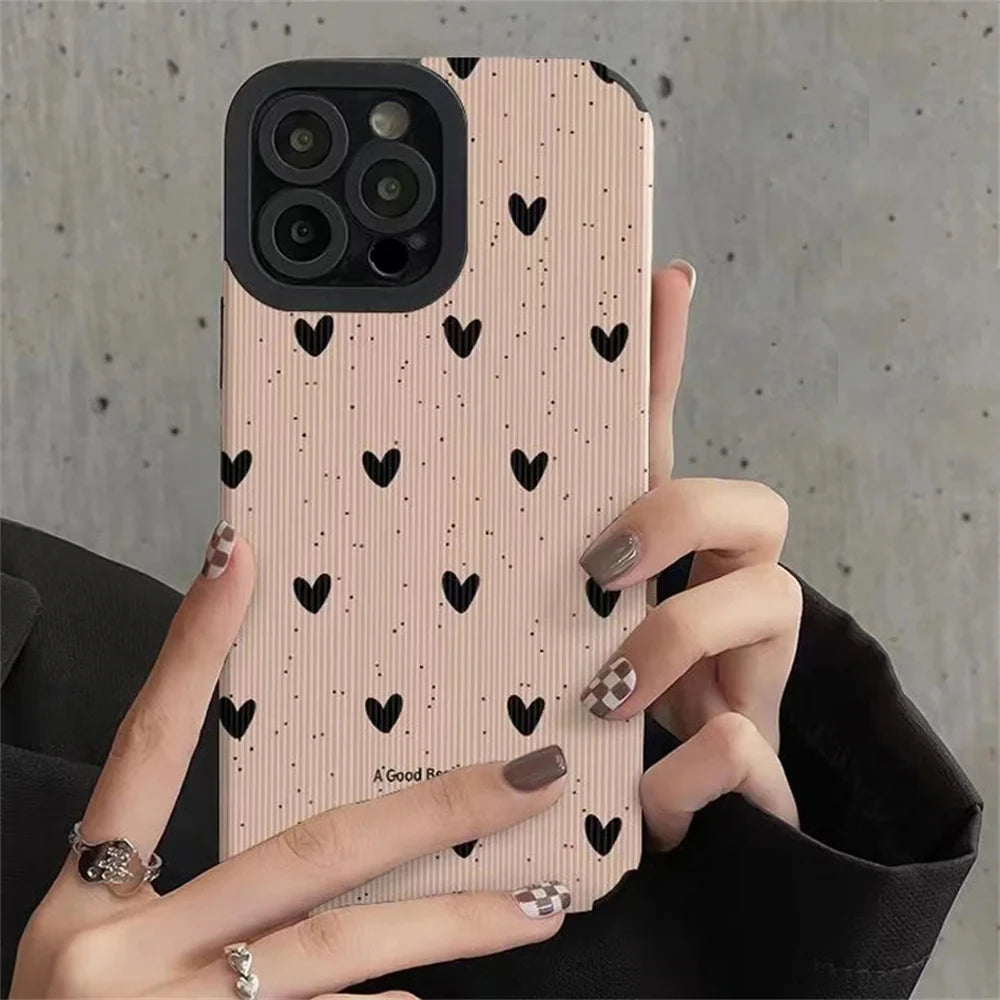 Fashion Little Love Heart Phone Case For iPhone 14 12 15 11 13 16 Pro Max Mini 17 Air Silicone Leather Shockproof Cover