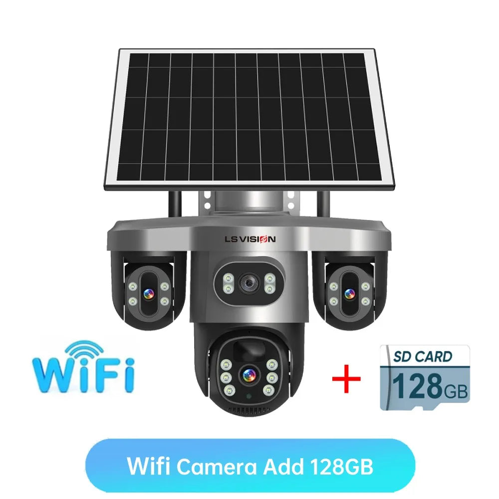 LS VISION 15MP 4G Wifi Solar Camera 3-Screen 10X Zoom PTZ 360°Rotatable PIR Human Detect CCTV Security Video IP Camara V380 Pro