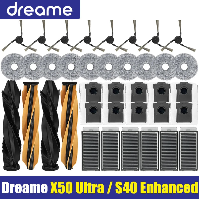 Tidesmit replacement parts kit for Dreame X50 Ultra and S40 including roller brush, side brush, filter, and mop pads
