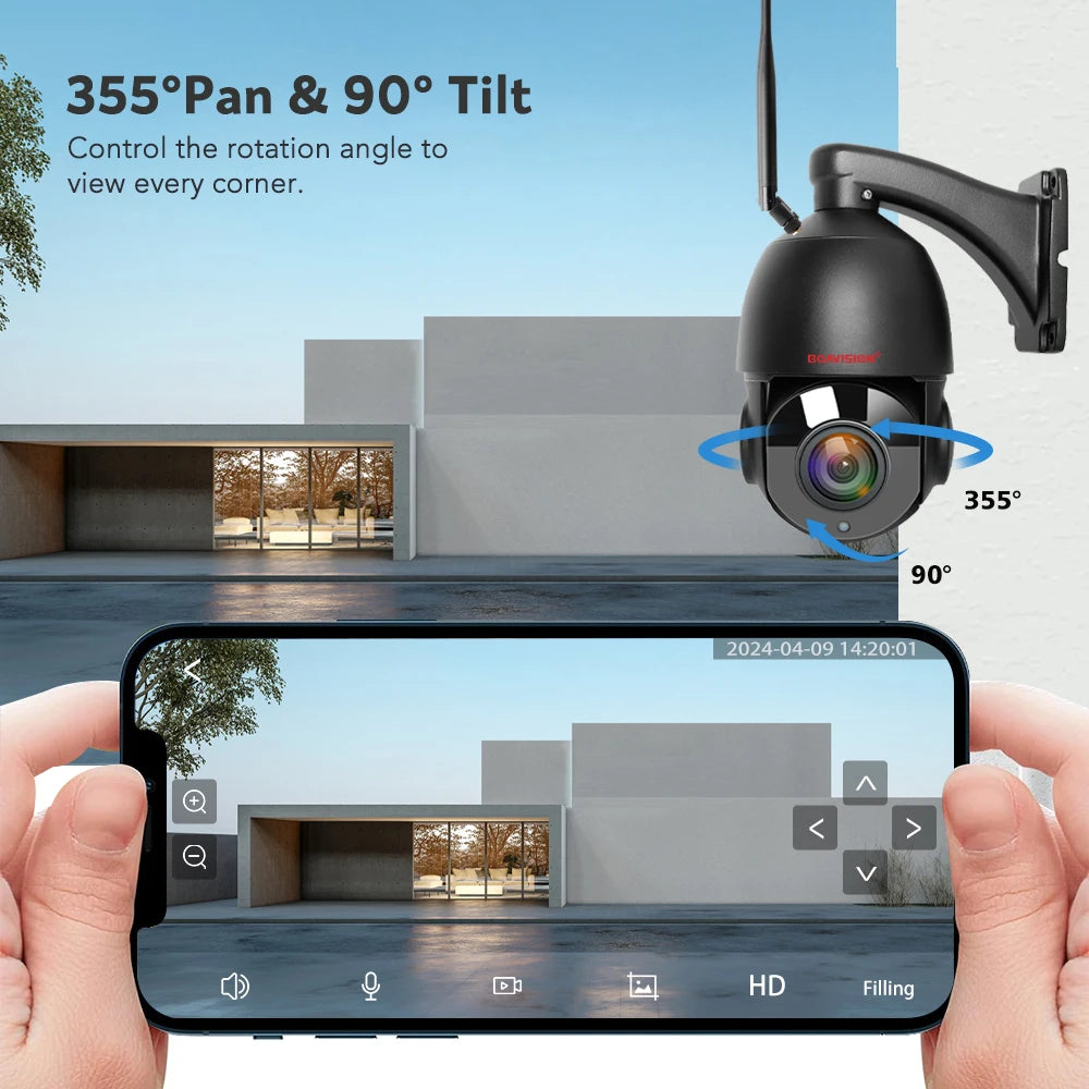 Outdoor IP Camera WIFI POE PTZ 30X Zoom 4K 8MP AI Auto Tracking Humanoid Detection Two Way Audio Security Camera