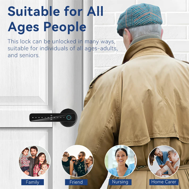 XSDTS Smart Door Lock Electronic Biometric Fingerprint Smart Card Password Key Unlock USB Tuya APP Emergency Charge lock