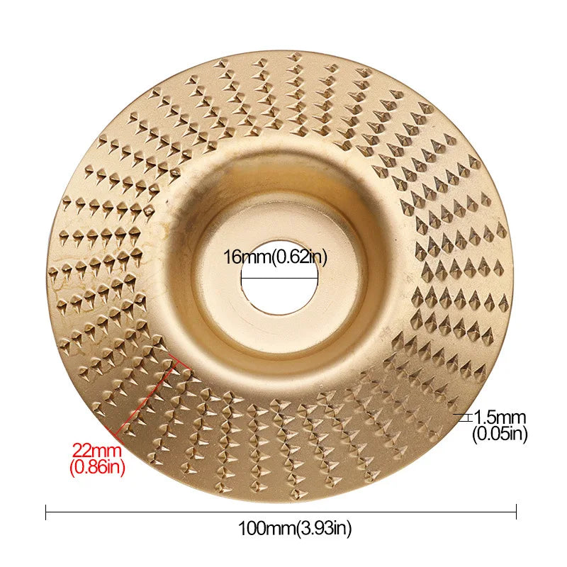 Round gold woodworking carving disc with 16mm center hole and dense diamond teeth