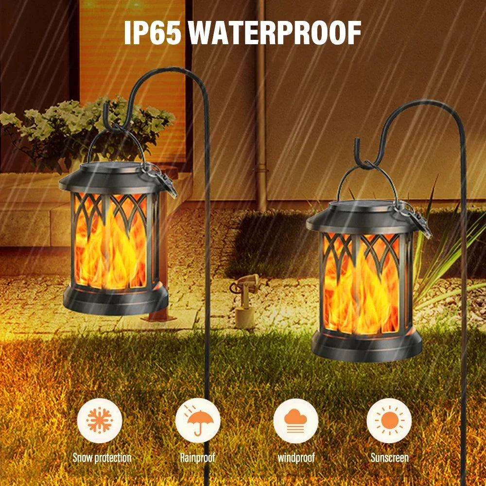 2PCS Solar Flame Hanging Lamp Outdoor Solar Light Garden Waterproof Flame Flickering Effect Christmas Garden Patio Yard Path Light