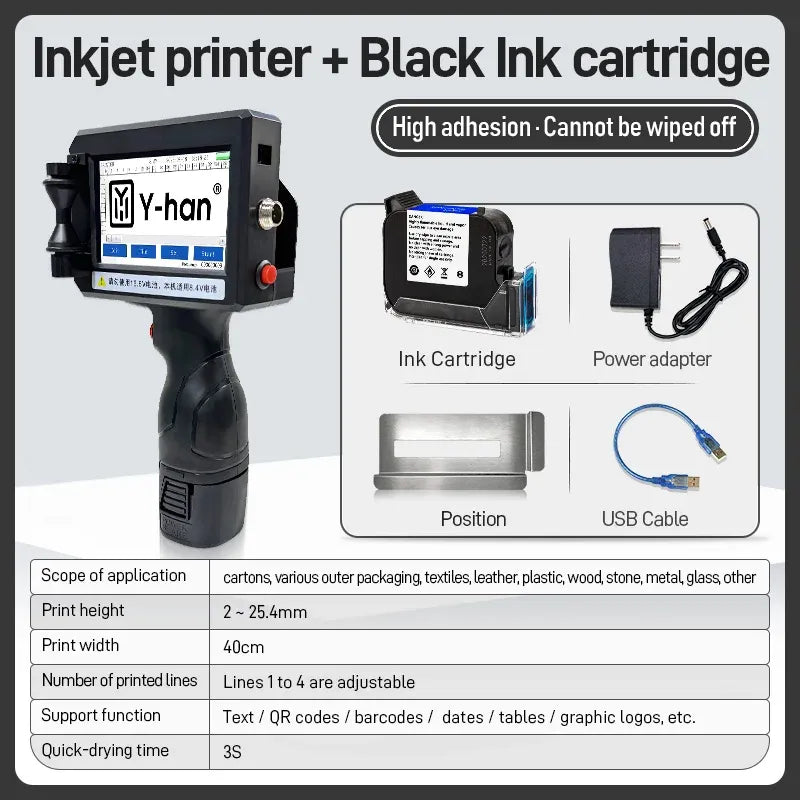 Yhan 25.4mm portable inkjet printer unencripted for Expiry Date Barcode QR Code Batch Numbers Best Value Logo Printing