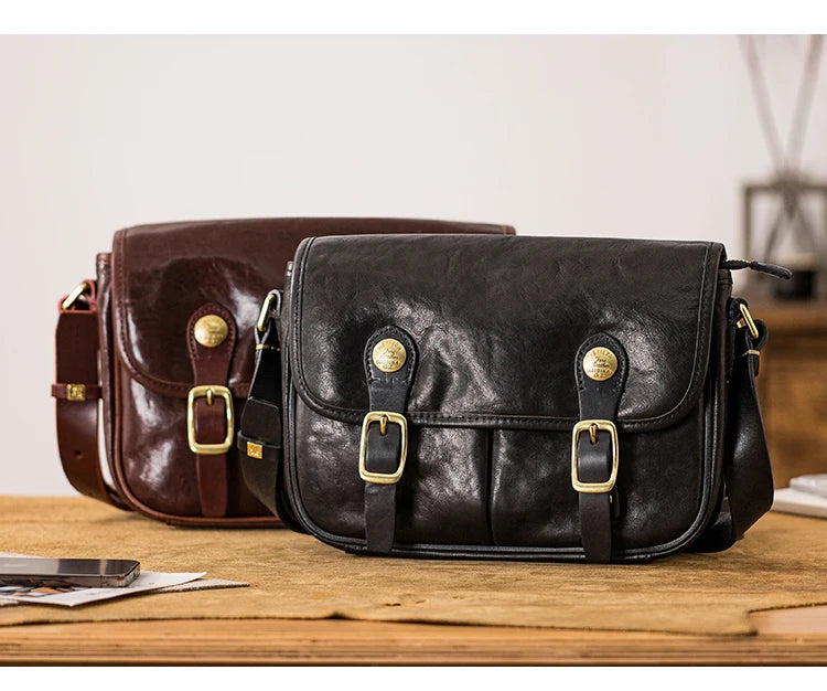 vintage designer handmade high-quality genuine leather men's messenger bag Outdoor casual cow leather work black shoulder bag