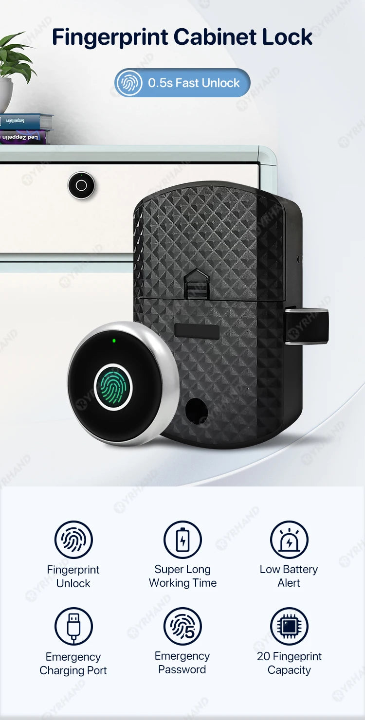 YRHAND Fingerprint Drawer fingerprint battery Cabinet lock Keyless electronic Smart wireless locker Lock for home and office