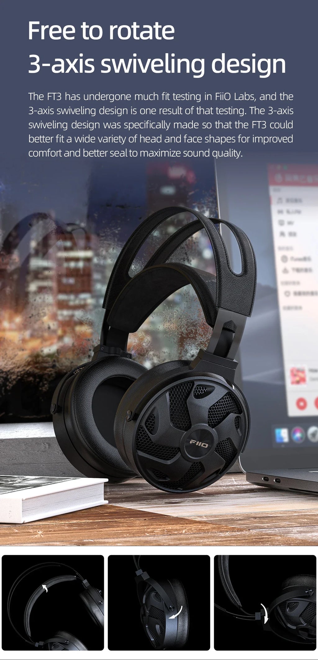 FiiO FT3 Open-Back Headphones with 60mm Dynamic Drivers Tidesmit