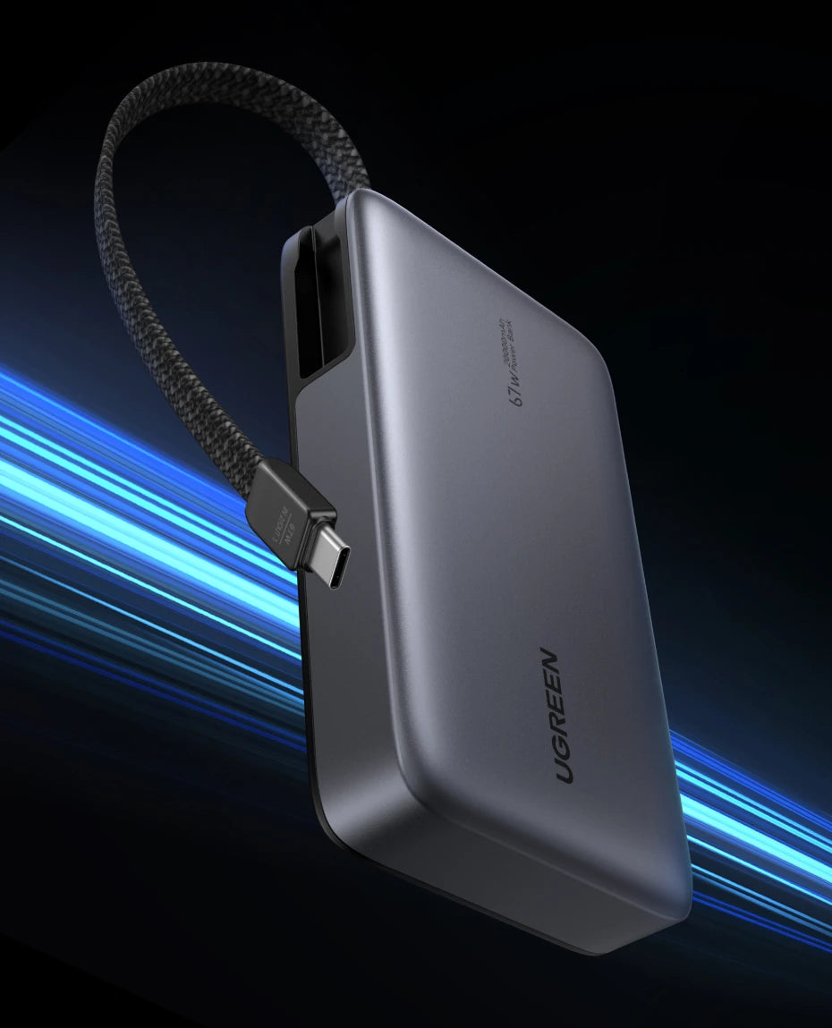 20000mAh Power Bank 67W Fast Charging Portable Charger with Built-in Cable Tidesmit
