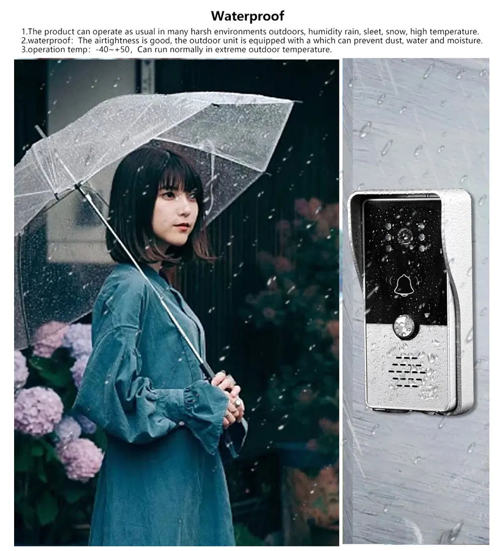 4 Wire 7 Inches Wired Video Doorbell Door Phone Support Unlock, Monitoring, Dual-Way Intercom for Villa Home Office Apartment