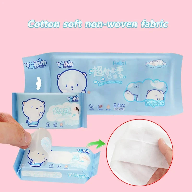 Super Mini Wet Wipes 64pcs Disposable Portable Small Package Extraction Hand And Mouth Cleaning Wipes Home School Supplies