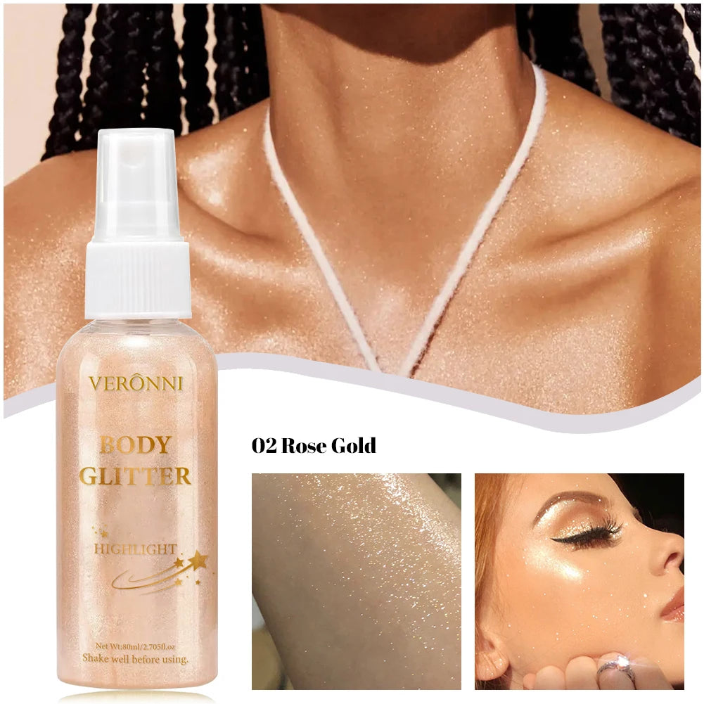 Tidesmit liquid body highlighting shimmer oil in four glitter shades for radiant face and body glow makeup texture
