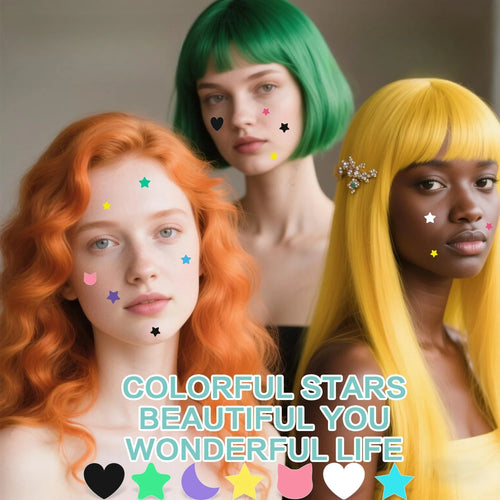 Multi-color star pimple patch sheets and stacked packs with star cutouts