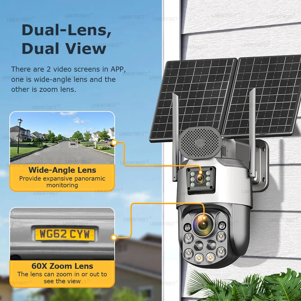 AOV 24/7 Recording Solar Cameras 60X Optical Zoom Dual Lens Surveillance 4G/eSIM Outdoor AI Human Tracking Security PTZ Camera