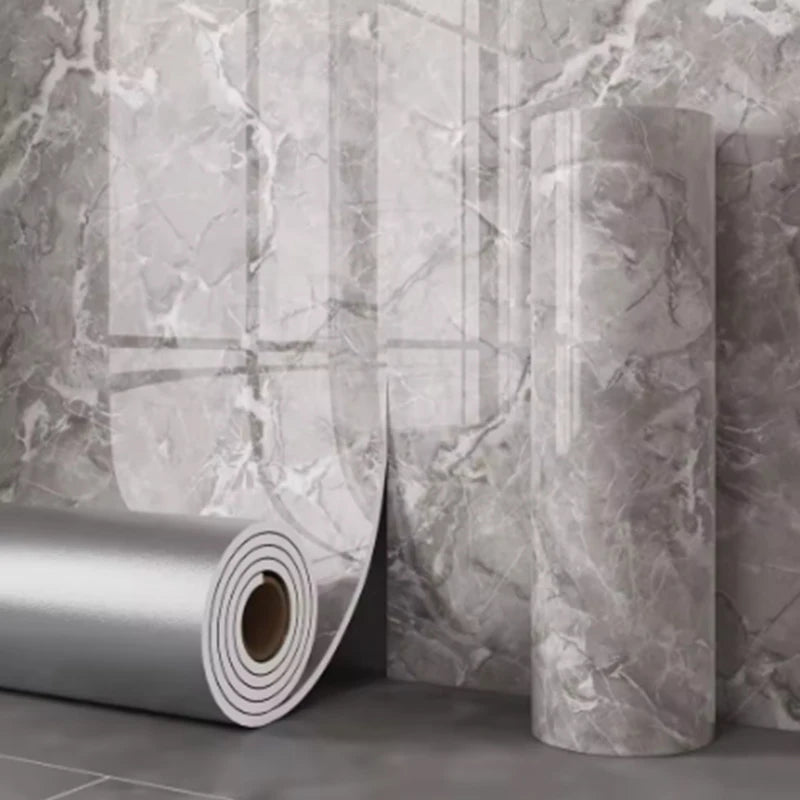 Marble imitation tile self-adhesive wallpaper roll with gray veining panels