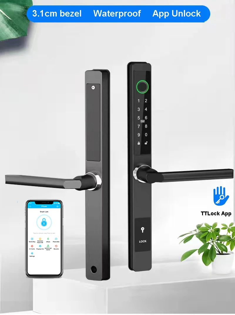 ZHDCOOKEY Biometric Digital Door Lock  Waterproof TTLock APP BLE Fingerprint RFID Card Password Aluminum Sliding Door Smart Lock