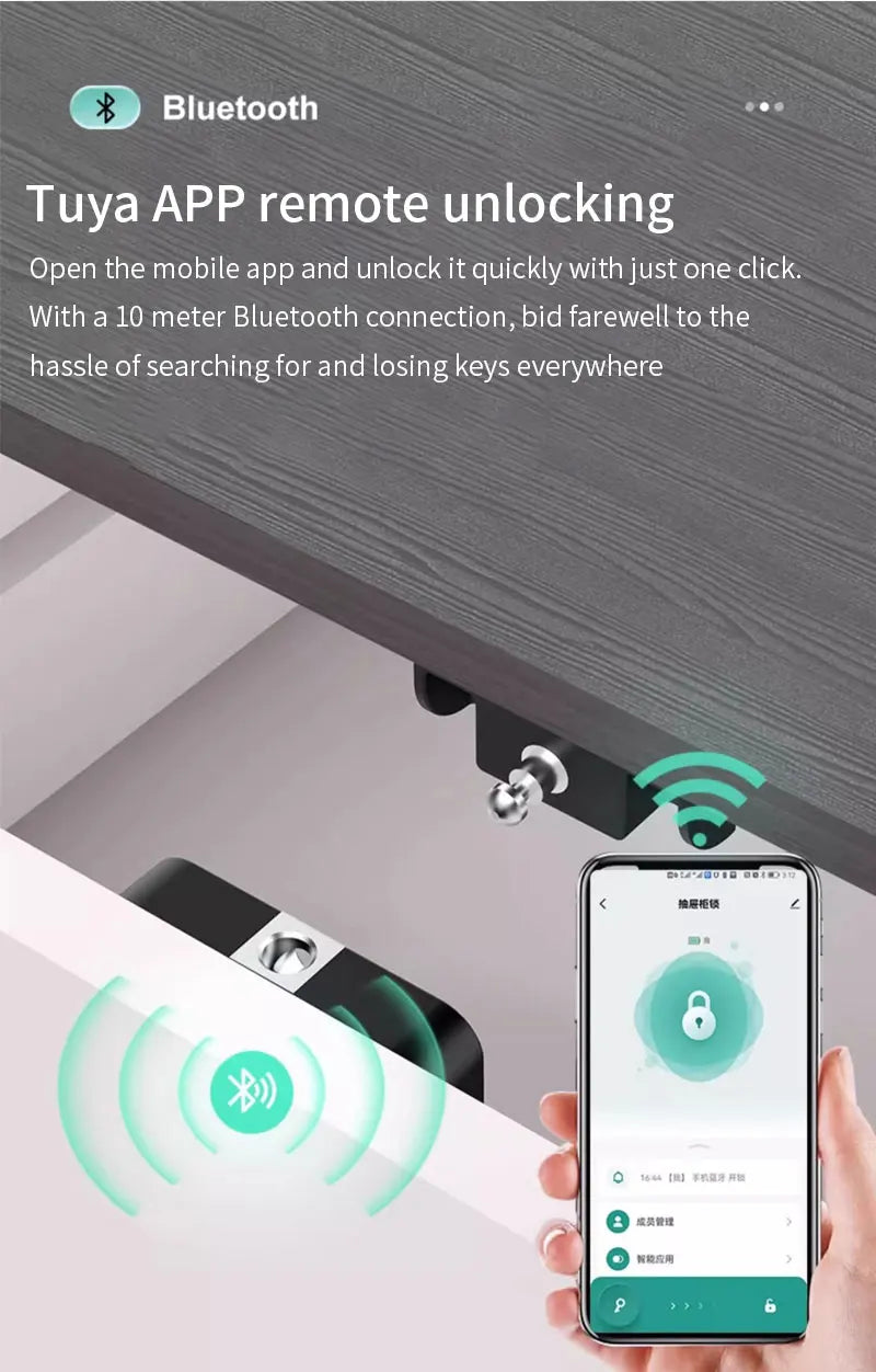 Support Tuya App Bluetooth Cabinet Drawer Invisible Electronic Lock 13.56M RF Card Smart Drawer Lock Keyless