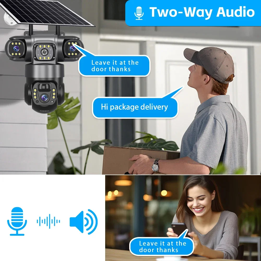 8K HD Solar Security Camera WiFi Wireless Outdoor Dual Lens Solar IP Camera PIR Human Detection Night Vision Battery CCTV Camera
