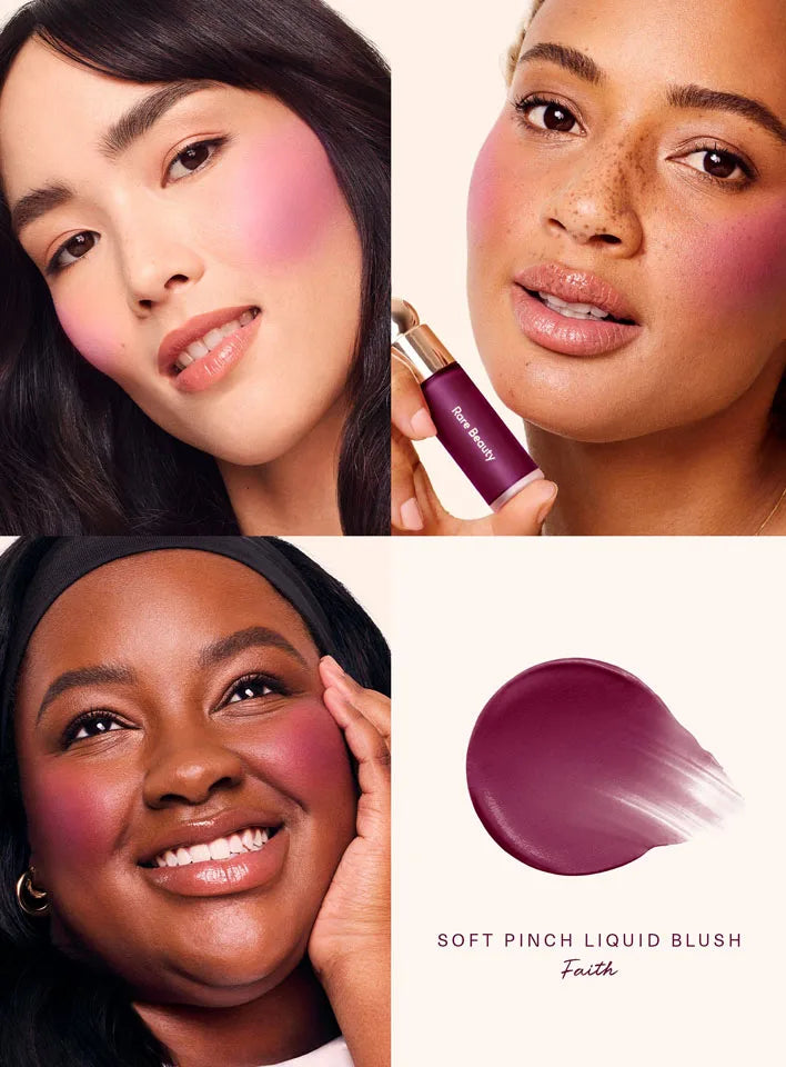 Rare Beauty Soft Pinch Liquid Blush in Faith, featuring rich pigment, smooth texture, and natural radiant finish.