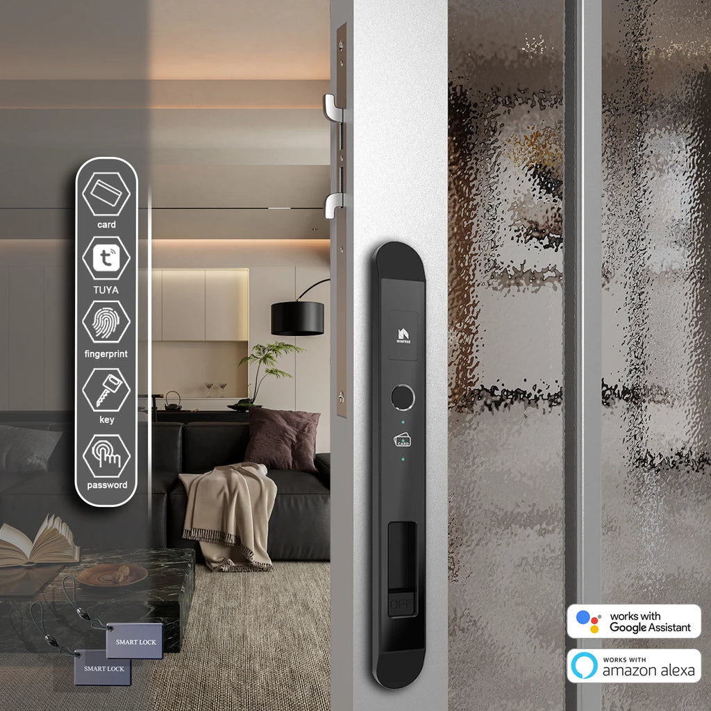 WINFREE Digital Slim Swing and Sliding Door Smart Tuya Bluetooth Lock Compatible Alexa or Google Smart Home