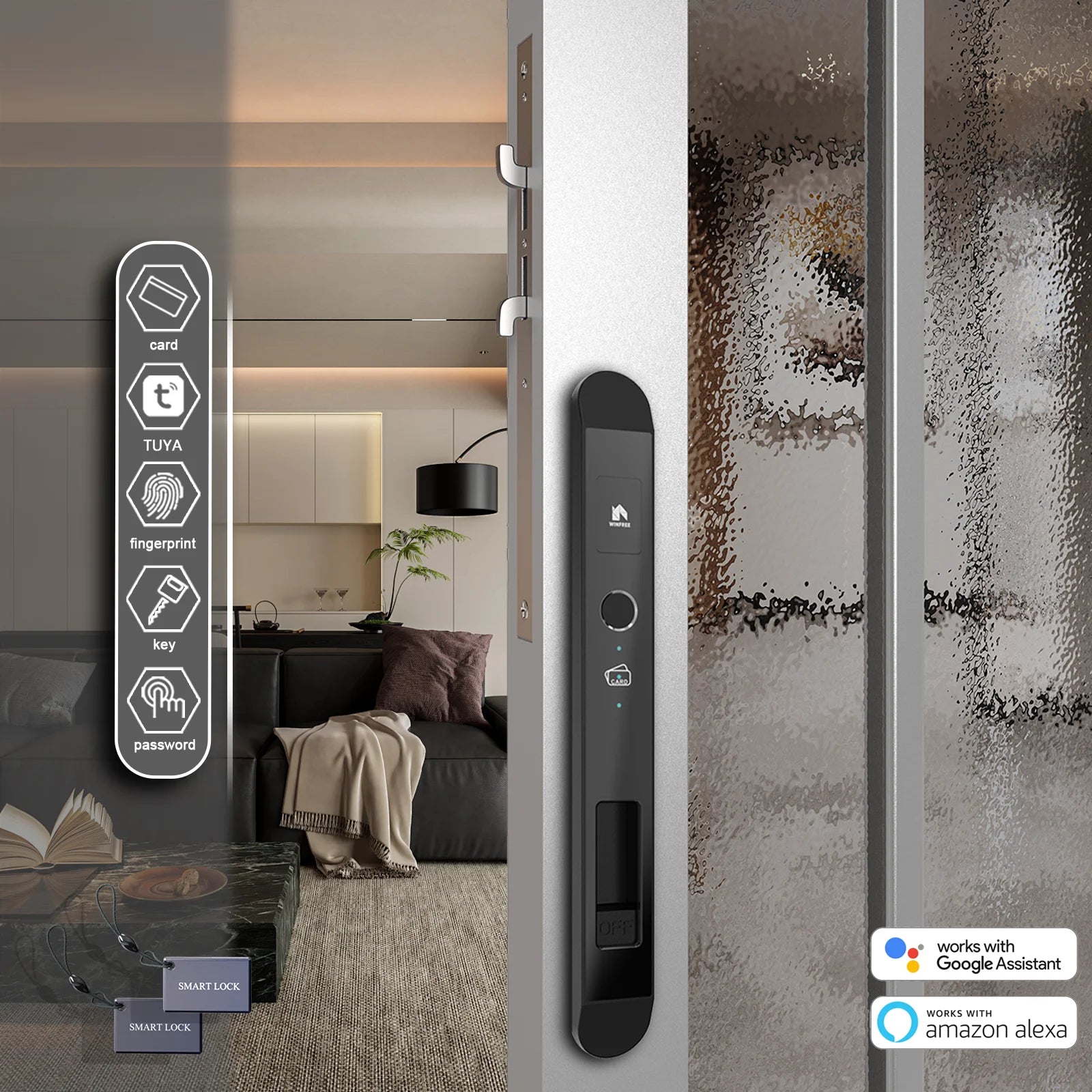 WINFREE Digital Slim Swing and Sliding Door Smart Tuya Bluetooth Lock Compatible Alexa or Google Smart Home