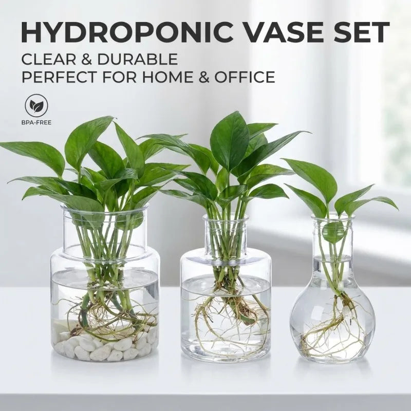 1/5x Transparent Hydroponic Flower Pot Planting Rooting Container Tabletop Plants Bonsai Office Table Home Gardening Decoration