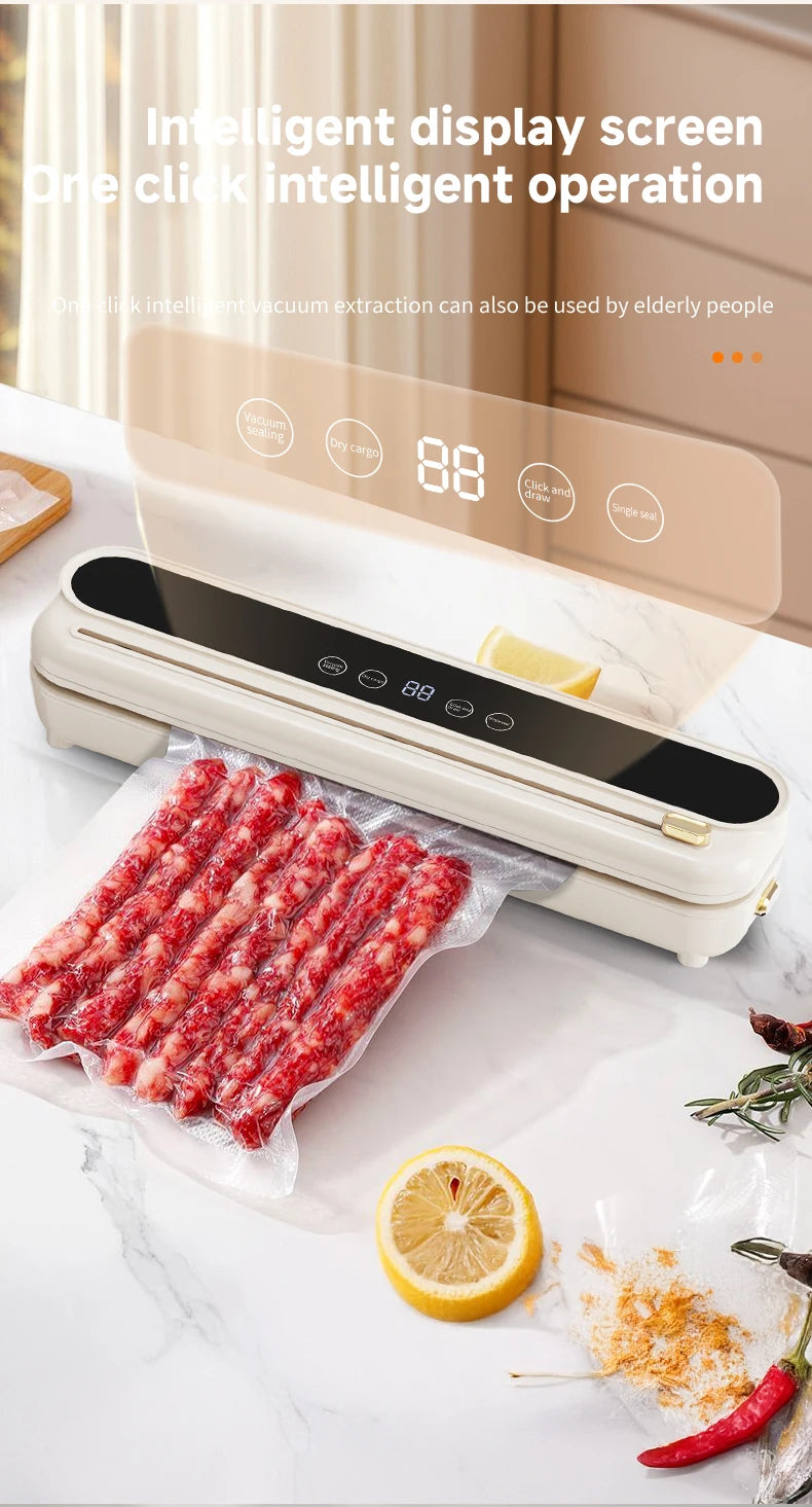 2026 New Electric Vacuum Sealer Built‑in Cutter Dry Wet Mode Automatic Food Sealer Kitchen Food Preservation Packaging Machine
