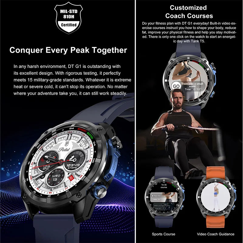 2026 New Outdoor Adventure DT G1 Smart Watch GPS Offline Map 100+Sports Mode Fitness 3ATM Waterproof Bluetooth Call Smart Watch