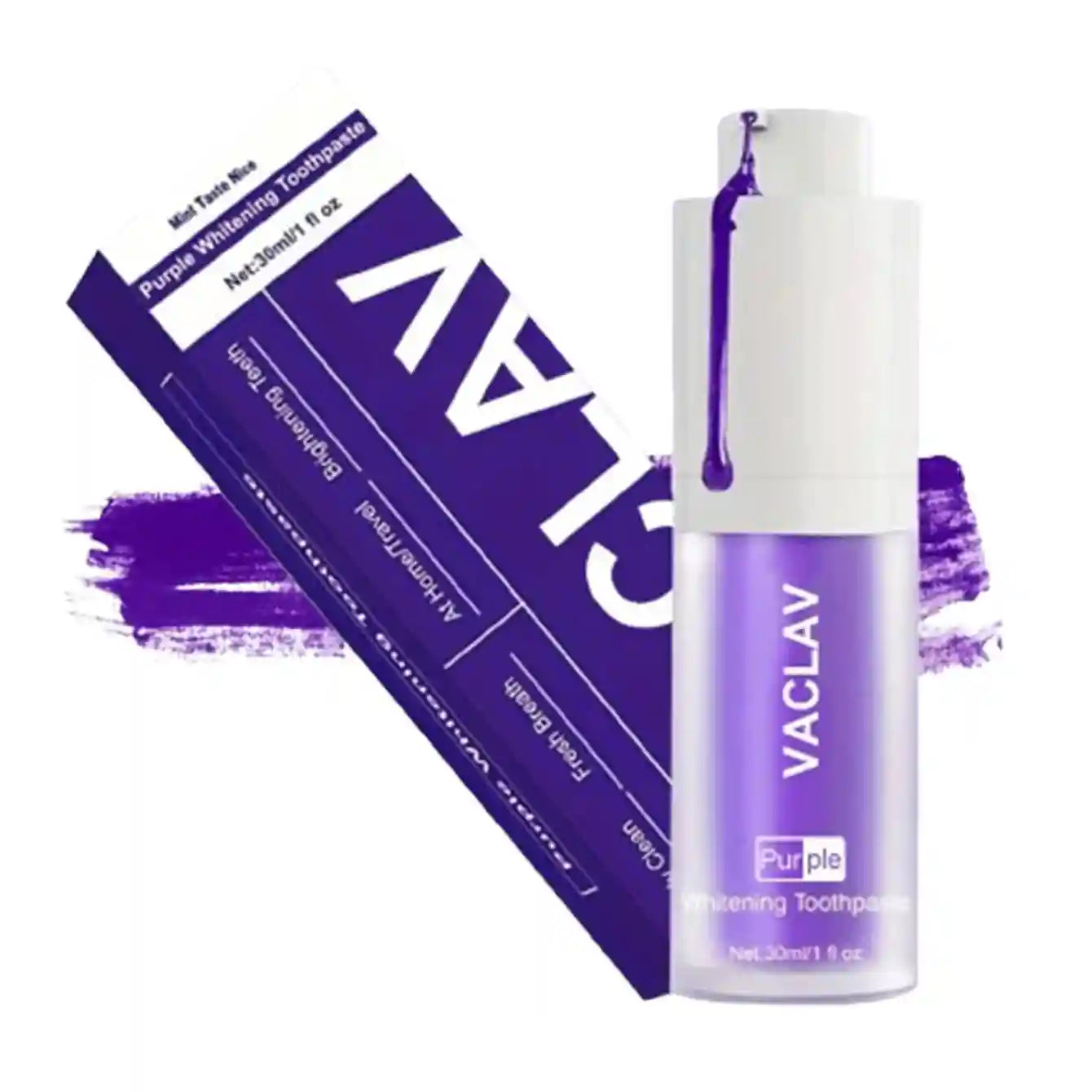 Tidesmit Vaclav purple toothpaste for teeth whitening and yellow stain color correction