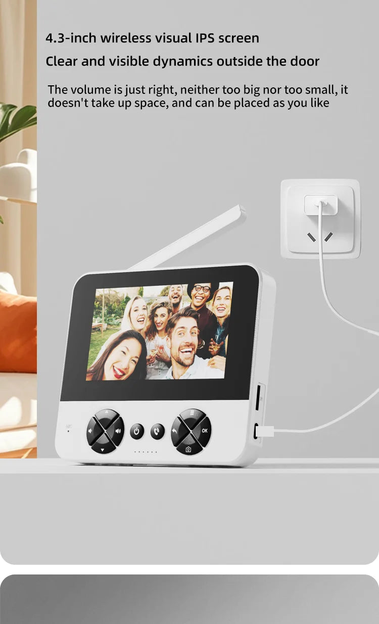 Wireless video doorbell, 4.3 "IPS display 720P high definition intelligent intercom, 2.4G wireless two-way call, night vision