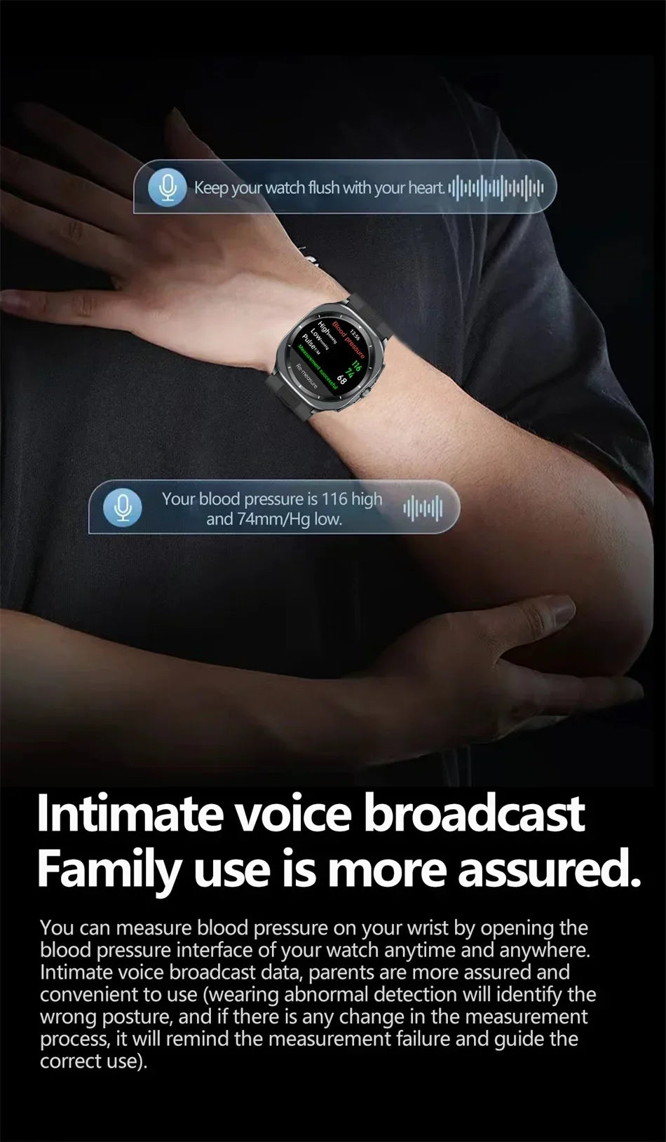 New AI Diagnosis Smart Watch Men, Air Pump Airbag Accurate Measure Blood Pressuer ECG Uric Acid Lipid Smartwatches For XIAOMI