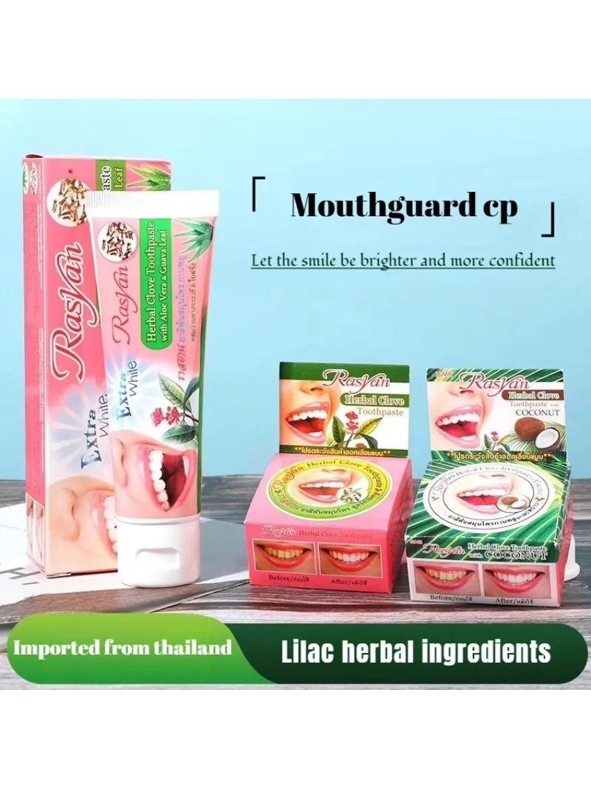 Tidesmit Rasyan herbal clove and coconut oil teeth whitening powder and toothpaste set for stain removal